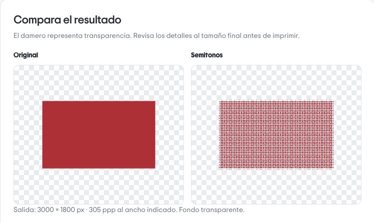 Comparación del diseño original y su versión en semitonos