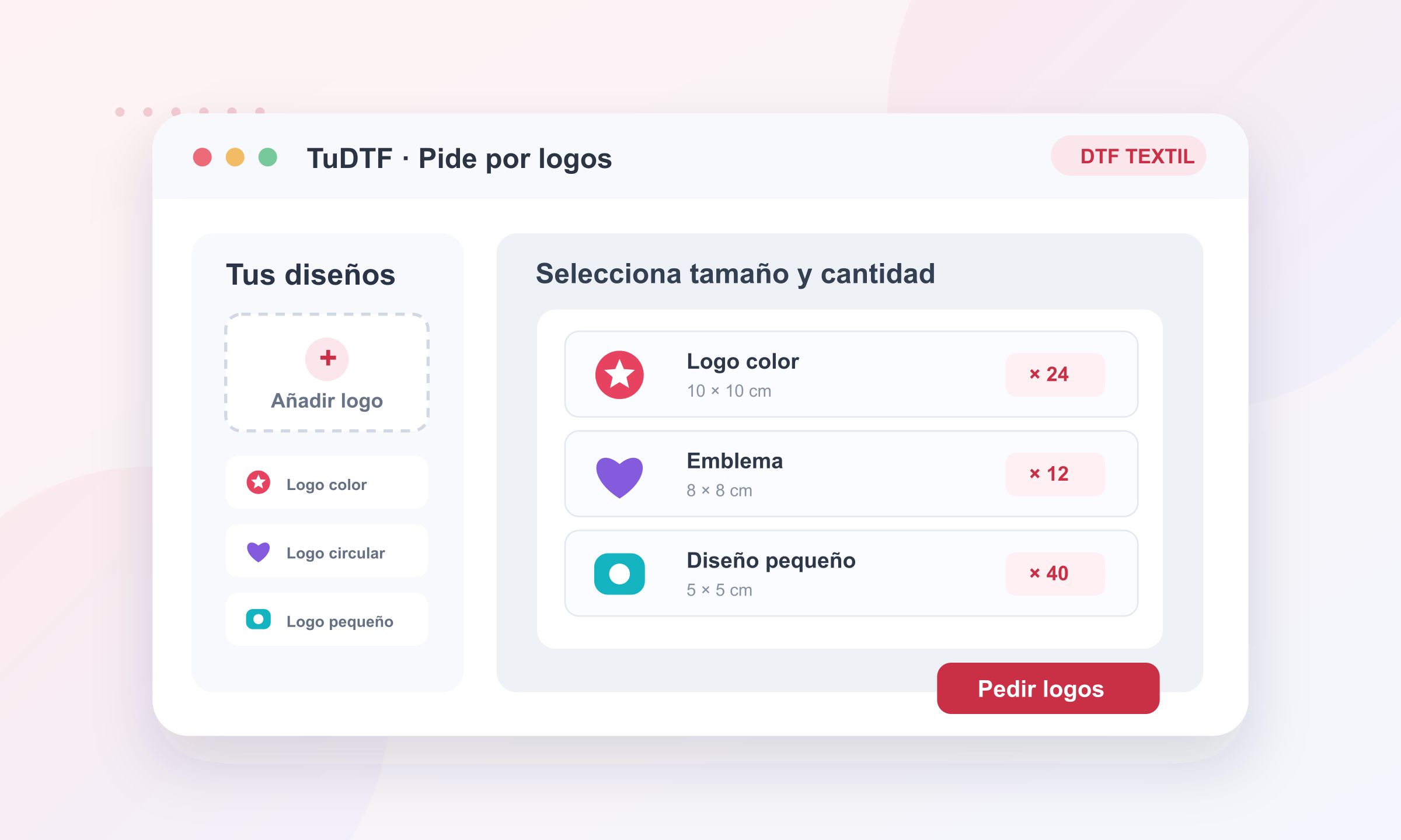 Ilustración del pedido DTF por logos