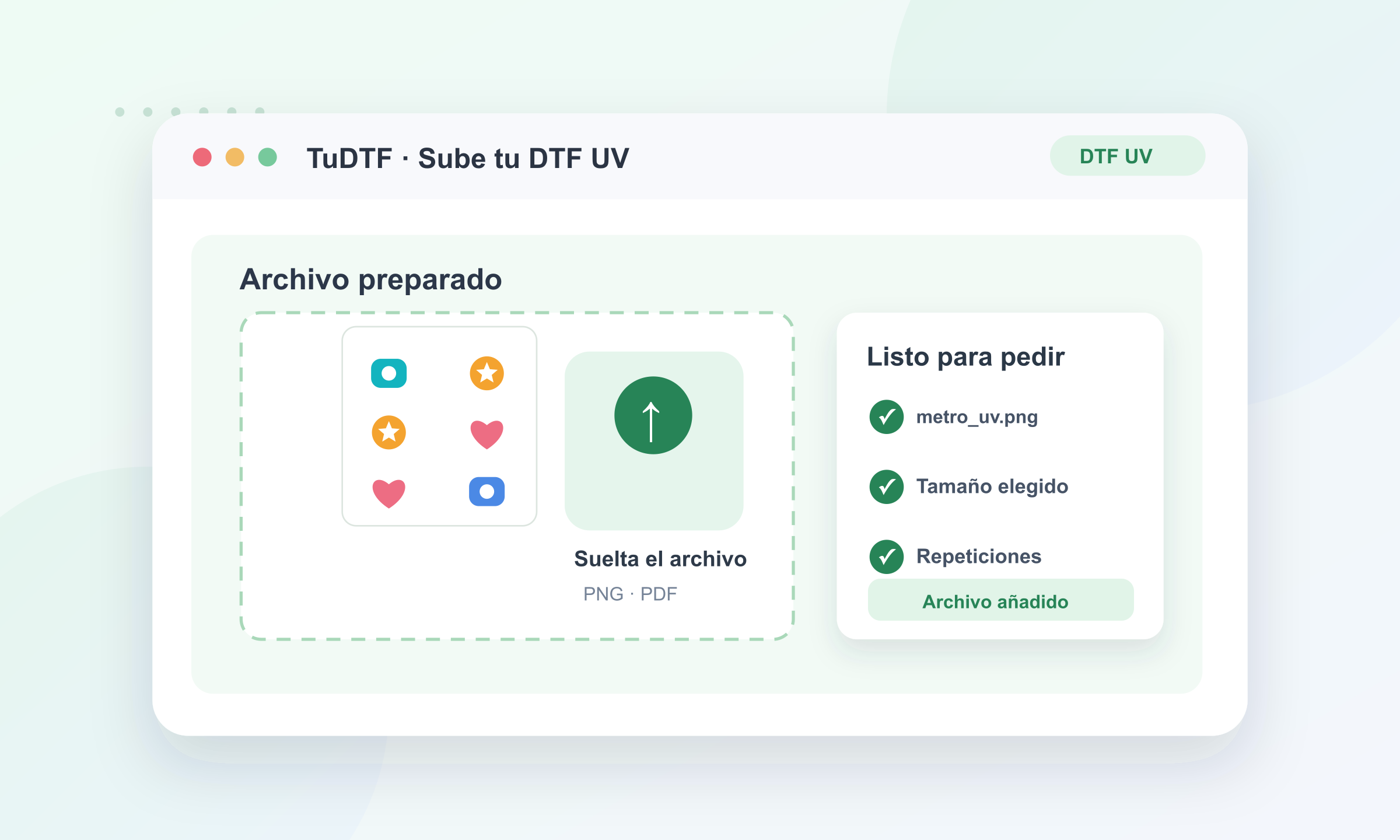 Ilustración de subida de un metro DTF UV preparado